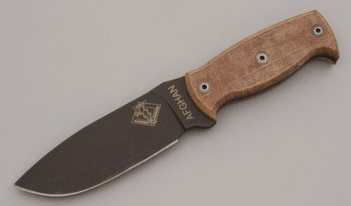 Ontario Knife Co. Afghan with Tan Micarta Handle Scales handle material - Obverse Side - Item #KLC09865