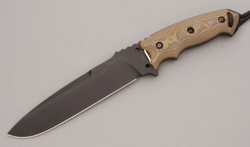 Hogue Knives EX-F01 Elishewitz Design with Tan & Gray G10 Scales handle material - Obverse Side - Item #KLC09866