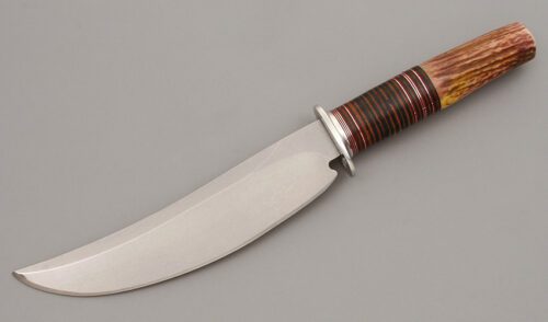 John Greco Scagel Style Buffalo Skinner with Stacked Leather & Stag Handle handle material - Obverse Side - Item #KLC09867