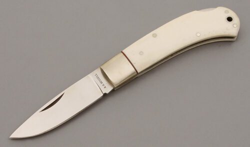 A.G. Russell Lockback Folder with Smooth White Bone handle material - Obverse Side - Item #KLC09894