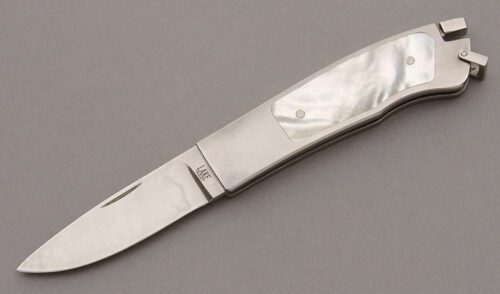 A.G. Russell Lake Tail Lock Folder with Stainless Steel Frame handle material - Obverse Side - Item #KLC09895