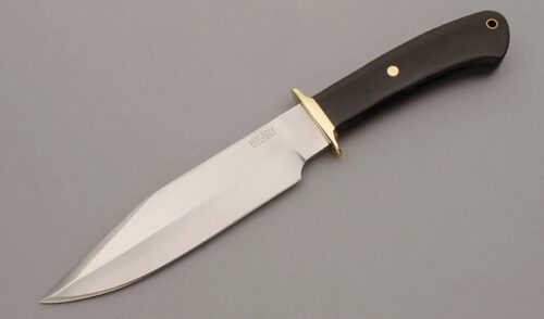 Bark River Knife & Tool 1855 Hunting Bowie with Black Linen Micarta Handle handle material - Obverse Side - Item #KLC09898