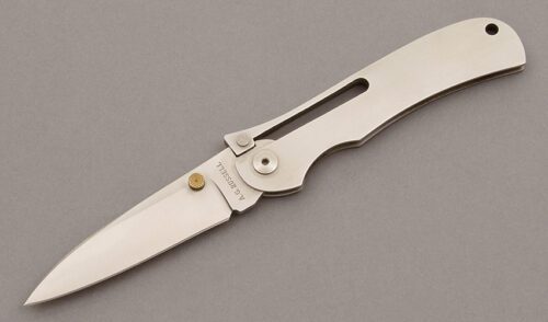 A.G. Russell K87SC Small One Hand Folder with 420 Stainless Frame handle material - Obverse Side - Item #KLC09903
