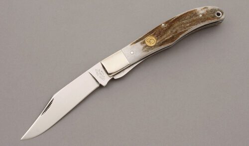 Canal Street Cutlery Folding Hunter with Mule Deer Antler Handles handle material - Obverse Side - Item #KLC09905