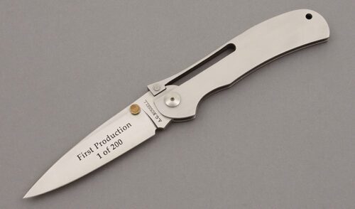 A.G. Russell K87C One Hand Knife with Stainless Steel Frame handle material - Obverse Side - Item #KLC09916