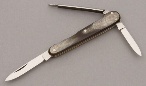 Hen & Rooster Lobster Pen Knife with Buffalo Horn Handle Scales handle material - Obverse Side - Item #KLC09922