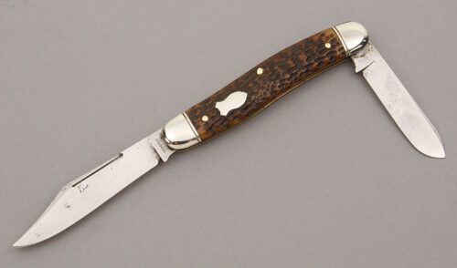 Schrade Cutlery Double End Jack with Jigged Bone Handle Scales handle material - Obverse Side - Item #KLC09942