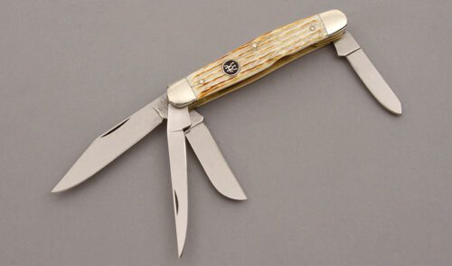 Henckels Knives Four Blade Stockman with Jigged Burnt Bone Scales handle material - Obverse Side - Item #KLC09948