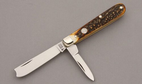 Boker Knives One Arm Jack Razor Knife with Stag Handle Scales handle material - Obverse Side - Item #KLC09951