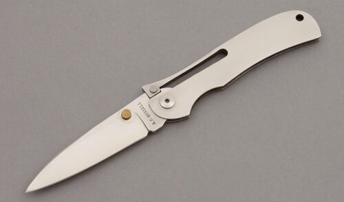 A.G. Russell K87SC Small One Hand Folder with 420 Stainless Frame handle material - Obverse Side - Item #KLC09956