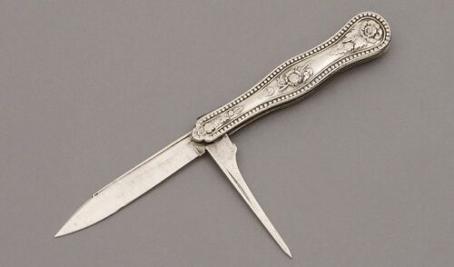 Unknown Maker Silver Fruit Knife with Silver Embossed Handles handle material - Obverse Side - Item #KLC09962