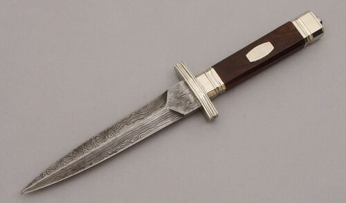 Unknown Maker Damascus Boot Dagger with Wood Handle handle material - Obverse Side - Item #KLC09964