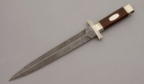 Unknown Maker Damascus Dagger with Rosewood Handle handle material - Obverse Side - Item #KLC09965