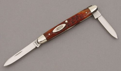 Case Cutlery 6201 Senator Pen Knife with Brown Jigged Bone Scales handle material - Obverse Side - Item #KLC09967