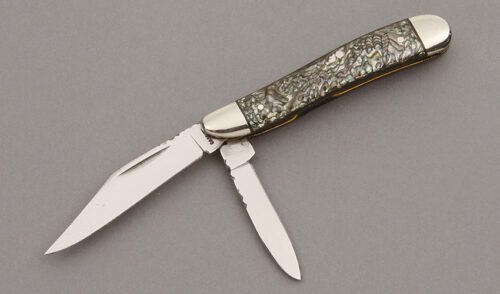 Case Cutlery 6220 Custom Peanut with Abalone Handle Scales handle material - Obverse Side - Item #KLC09968