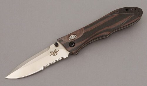 Benchmade Knives 730S Elishewitz Ares with Plum & Black G-10 Scales handle material - Obverse Side - Item #KLC09972