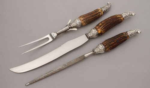 Landers Frary & Clark Carving Set with Stag Handles handle material - Obverse Side - Item #KLC09981