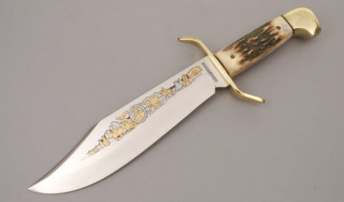 Western Cutlery Texas Sesquicentennial Bowie with Stag Handle Scales handle material - Obverse Side - Item #KLC09995