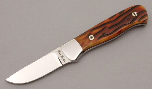 Don Lozier Small Hunter with Worm Wood Jigged Bone handle material - Obverse Side - Item #KLC10004