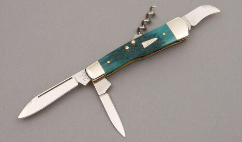 Case Cutlery 01198 Bartenders Knife with Jade Green Jigged Bone Scales handle material - Obverse Side - Item #KLC10008
