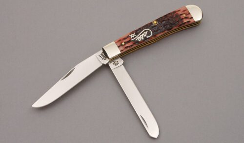 Case Cutlery 6254 Trapper with Cranberry Jigged Bone Scales handle material - Obverse Side - Item #KLC10012