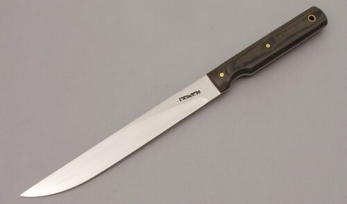 Randall Knives Model 10-7 Salt Fisherman with Black Micarta Handles handle material - Obverse Side - Item #KLC10020