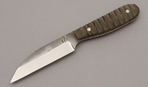 Mark McCoun Cross Draw Wharncliffe Knife with Green Canvas Micarta handle material - Obverse Side - Item #KLC10021