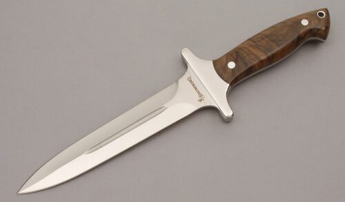 Browning Knives Model 213 Double Edge Dagger with Walnut Wood Handle Scales handle material - Obverse Side - Item #KLC10029