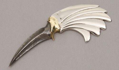 Paul Chen Damascus Neck Knife with Stainless steel handle material - Obverse Side - Item #KLC10030