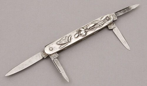 E-P Co. Ladies Pen Knife with Embossed Sterling Silver handle material - Obverse Side - Item #KLC10034