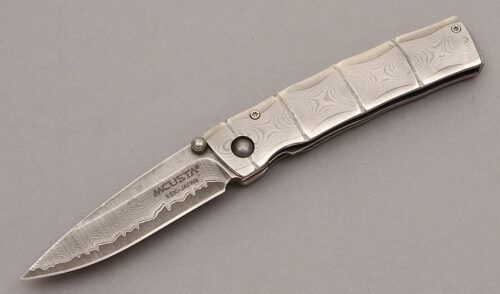Mcusta Knives MC-33D Take Linerlock with Damascus Steel Handles handle material - Obverse Side - Item #KLC10037