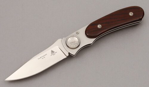 Lone Wolf Knives Prankster Axial Lock with Cocobolo Wood Scales handle material - Obverse Side - Item #KLC10038