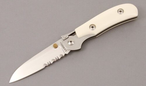 A.G. Russell K87C One Hand Knife with Pre-Ban Elephant Ivory Scales handle material - Obverse Side - Item #KLC10045