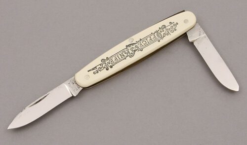Utica Cutlery Co. Two Blade Office Knife with French Celluloid Handles handle material - Obverse Side - Item #KLC10047