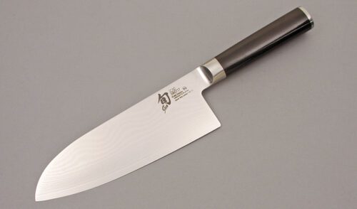 Shun Cutlery Sumo Santoku Knife with Ebony Pakkawood handle material - Obverse Side - Item #KLC10050