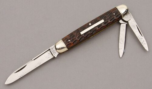 New York Knife Co. Model 3119 Whittler with Brown Bone Handle Scales handle material - Obverse Side - Item #KLC10053