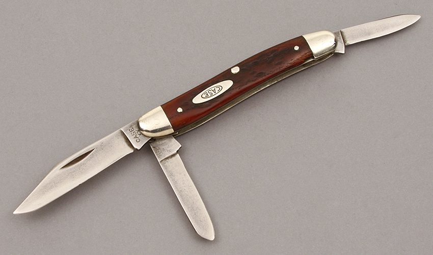 Case Cutlery 087PE Small Stockman with Brown Jigged Bone handle material - Obverse Side - Item #KLC10055