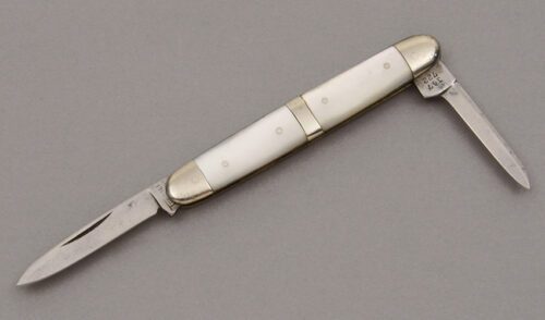 Terrier Cutlery Two Blade Pen Knife with Mother of Pearl Scales handle material - Obverse Side - Item #KLC10065