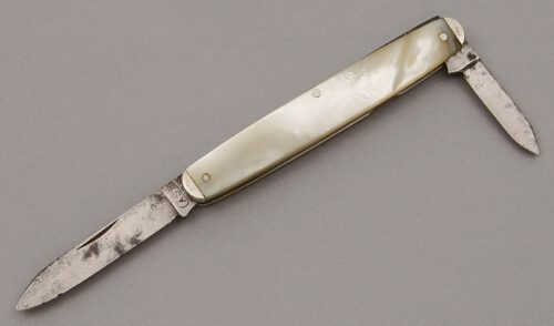 Case Cutlery Two Blade Gents Folder with Mother of Pearl Scales handle material - Obverse Side - Item #KLC10067