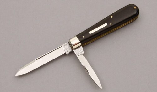 American Shear & Knife Co Slim Barehead Two Blade Jack with Ebony Wood Scales handle material - Obverse Side - Item #KLC10071