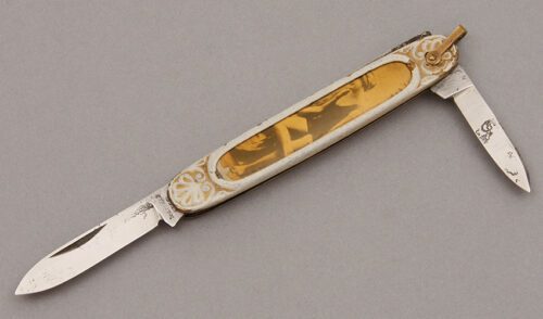 Unknown Maker Gents Pen Knife with Embossed Steel Handles handle material - Obverse Side - Item #KLC10076