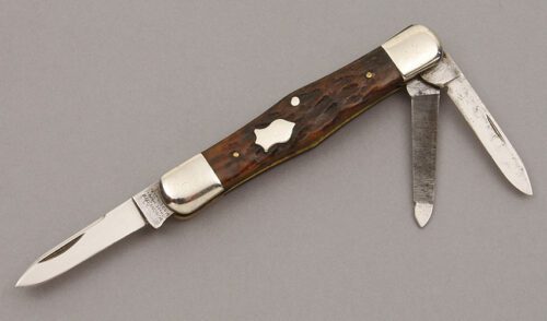 Winchester Knives 3994 Swell Center Whittler with Brown Jigged Bone Scales handle material - Obverse Side - Item #KLC10081