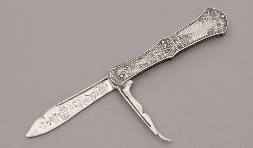 Unknown Maker Silver Fruit Knife with Embossed Silver Handles handle material - Obverse Side - Item #KLC10082