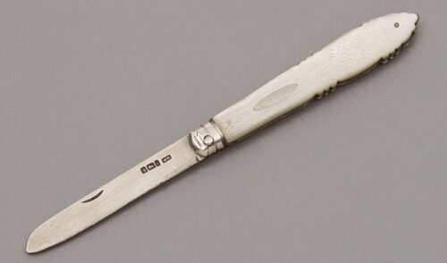 Sheffield Silver Fruit Knife with Mother of Pearl Scales handle material - Obverse Side - Item #KLC10083