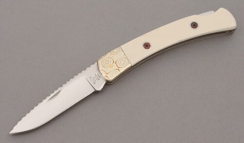 Buck Knives Squire Lockback with Mastodon Ivory Scales handle material - Obverse Side - Item #KLC10104