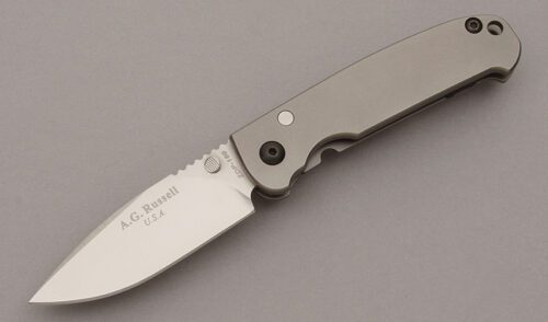 A.G. Russell Acies 2 Framelock with Titanium Frame handle material - Obverse Side - Item #KLC10105