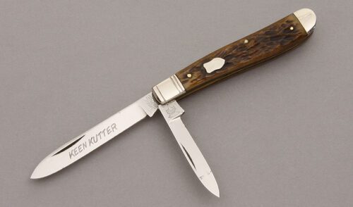 Keen Kutter K713S Two Blade Pen with Jigged Bone Scales handle material - Obverse Side - Item #KLC10111