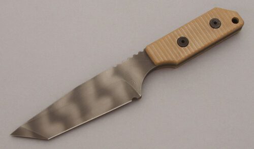 Strider Knives DB-L Combat Tanto with Tan Textured G10 Scales handle material - Obverse Side - Item #KLC10119