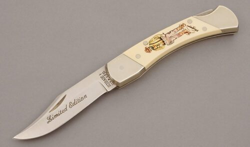 Schrade Cutlery Large Lockback Folder with Ivory Delrin Handles handle material - Obverse Side - Item #KLC10127