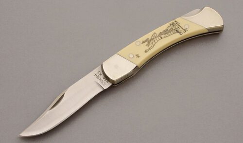 Schrade Cutlery Large Lockback Folder with Ivory Delrin Scales handle material - Obverse Side - Item #KLC10129